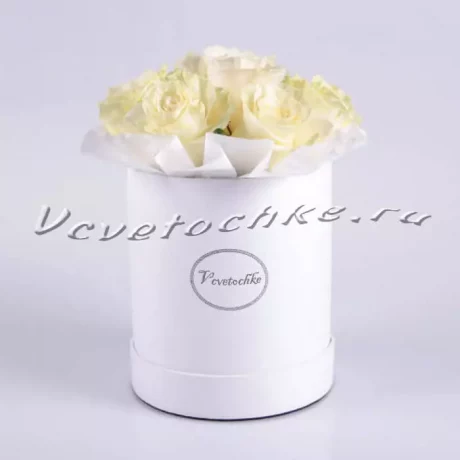 Шляпная коробка Demi "Розы Белые", Доставка цветов Тольятти, цветы Тольятти, Vcvetochke