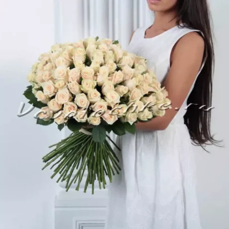 Букет "101 кремовая роза", Доставка цветов Тольятти, цветы Тольятти, Vcvetochke