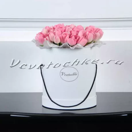Шляпная коробка Grand "Розовые тюльпаны", Доставка цветов Тольятти, цветы Тольятти, Vcvetochke
