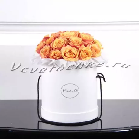 Шляпная коробка Grand "Розы Оранжевые", Доставка цветов Тольятти, цветы Тольятти, Vcvetochke