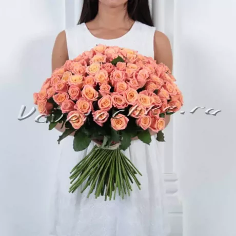 Букет "101 персиковая роза", Доставка цветов Тольятти, цветы Тольятти, Vcvetochke