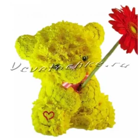 Игрушка из цветов «Желтый мишка с цветком»