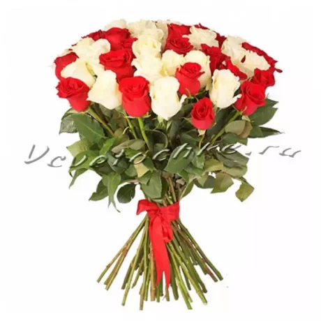 Букет "51 красная и белая роза", Доставка цветов Тольятти, цветы Тольятти, Vcvetochke